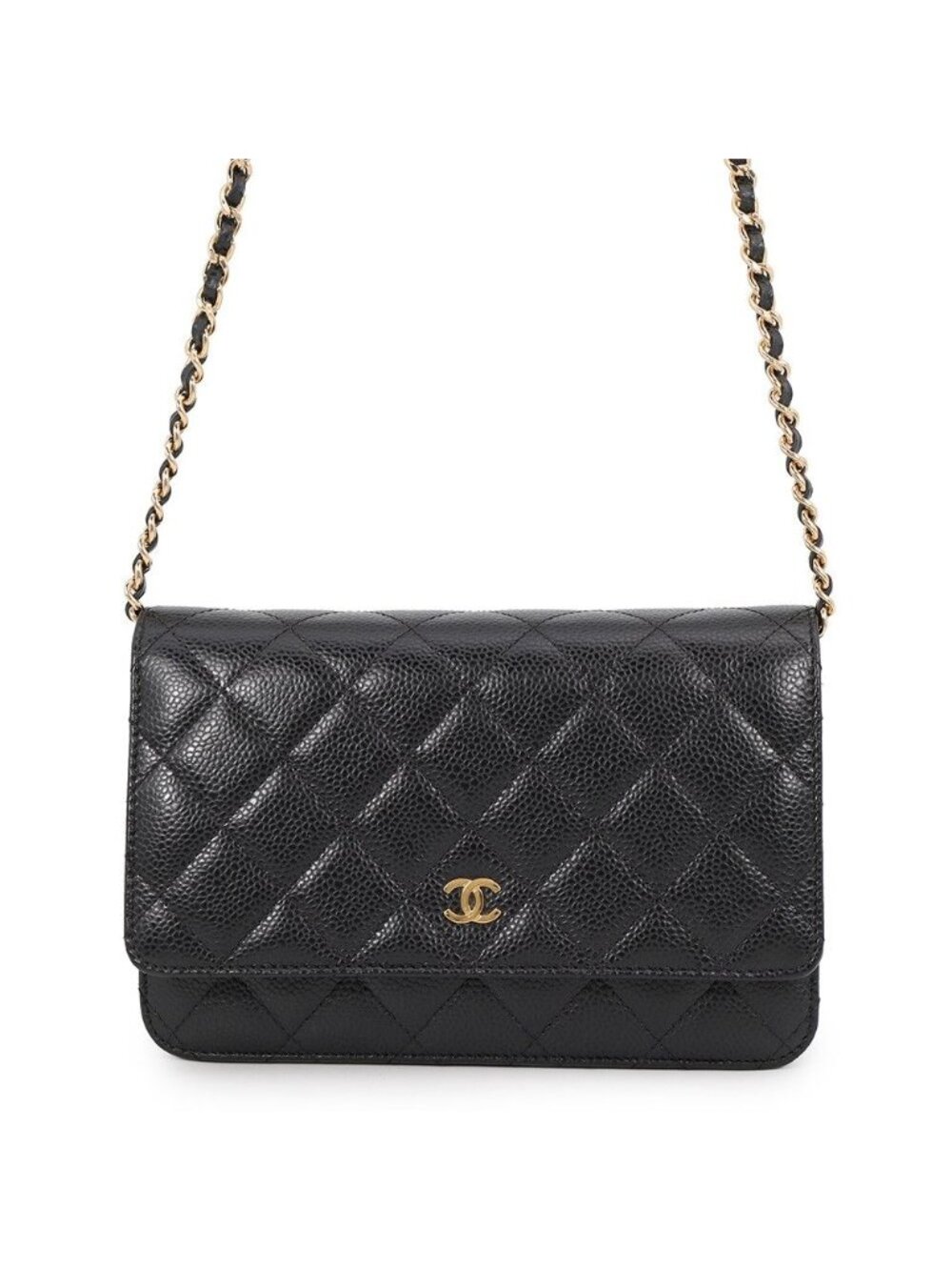 Chanel Chain Wallet Classic Quilted CC Logo Caviar Leather Black Shoulder Bag